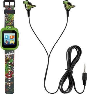 iTOUCH Playzoom Kids Smartwatch & Earbuds Set - Video Camera Selfies STEM Learning Educational Fun Games - MP3 Music Player Audio Books - Green Dinosaur