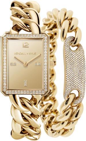 Kendall + Kylie Gold Tone Chunky Chain With Rectangle Face Stainless Steel Strap  A0373G-42-A27