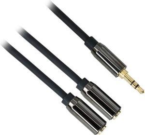 Nippon Labs 50S3H-Y-1-BK 1 ft. 3.5mm (1/8 inch) TRS Stereo Male to 2 Female Cable, Metal Shell, Gold Plated, OD: 4.00mm - Black