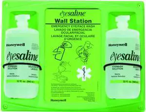 Honeywell Saline Eye Wash Wall Station, 32oz Bottle, 2 Bottles/Station, 4 Carton