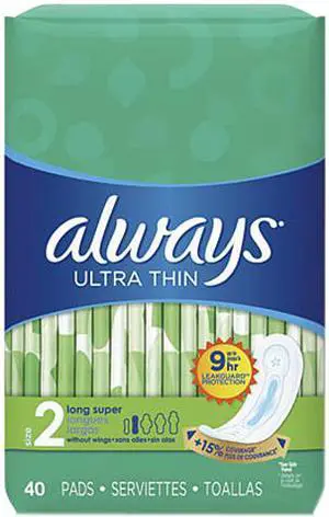 Always Ultra Thin Pads, Super Long 10 Hour, 40/Pack