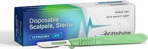 FifthPulse Sterile Disposable Scalpel, Stainless Steel #10 Blade Size - 10 Pack