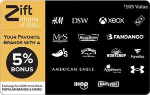 Zift Zillions of Gifts Virtual 5% Bonus $100 Gift Card - TOTAL VALUE $105 (Email Delivery)