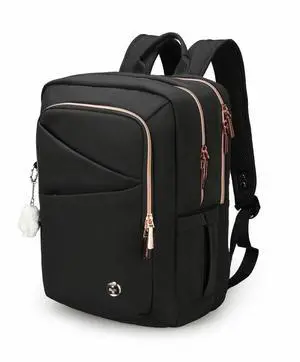Swissdigital KATY ROSE NG Black L+ Smart Laptop Backpack - Sleek Tech Travel Bag with USB Charging Port, RFID Pocket, Eco-Friendly Fabric, Trolley Sleeve, Fits 16" Laptop   SD1645-01