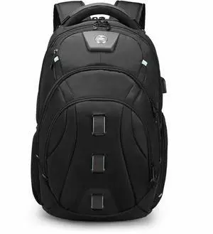 Swissdigital PIXEL PRO Black Backpack - Finder - Durable, TSA-Friendly Bag with USB Charging Port, RFID Protection Pocket SD1644FB-01
