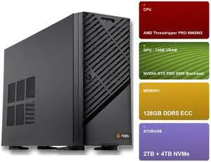 ABS AI Workstation - 72GB VRAM (NVIDIA RTX PRO 5000 Blackwell 72GB), AMD Ryzen Threadripper PRO 9965WX, 128GB ECC DDR5, 2TB+4TB NVMe M.2, 2000W 80+ Gold, Ubuntu (Zaurion ZRP9965WX-RP500072) ABS AI Workstation - 72GB VRAM (NVIDIA RTX PRO 5000 Blackwell 72GB), AMD Ryzen Threadripper PRO 9965WX, 128GB ECC DDR5, 2TB+4TB NVMe M.2, 2000W 80+ Gold, Ubuntu (Zaurion ZRP9965WX-RP500072)