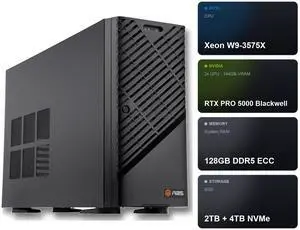 ABS AI Workstation - 144GB Aggregate VRAM (2x 72GB NVIDIA RTX PRO 5000 Blackwell), Intel Xeon W9-3575X, 128GB ECC DDR5 RDIMM, 2TB+4TB NVMe M.2, 2000W 80+ Gold, Ubuntu (Zaurion ZAW9-3575X-RP500072X2) ABS AI Workstation - 144GB Aggregate VRAM (2x 72GB NVIDIA RTX PRO 5000 Blackwell), Intel Xeon W9-3575X, 128GB ECC DDR5 RDIMM, 2TB+4TB NVMe M.2, 2000W 80+ Gold, Ubuntu (Zaurion ZAW9-3575X-RP500072X2)