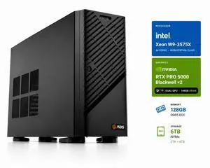ABS AI Workstation - 144GB Aggregate VRAM (2x 72GB NVIDIA RTX PRO 5000 Blackwell), Intel Xeon W9-3575X, 128GB ECC DDR5 RDIMM, 2TB+4TB NVMe M.2, 2000W 80+ Gold, Ubuntu (Zaurion ZAW9-3575X-RP500072X2) ABS AI Workstation - 144GB Aggregate VRAM (2x 72GB NVIDIA RTX PRO 5000 Blackwell), Intel Xeon W9-3575X, 128GB ECC DDR5 RDIMM, 2TB+4TB NVMe M.2, 2000W 80+ Gold, Ubuntu (Zaurion ZAW9-3575X-RP500072X2)