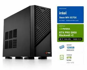 ABS AI Workstation - 144GB Aggregate VRAM (2x 72GB NVIDIA RTX PRO 5000 Blackwell), Intel Xeon W9-3575X, 128GB ECC DDR5 RDIMM, 2TB+4TB NVMe M.2, 2000W 80+ Gold, Ubuntu (Zaurion ZAW9-3575X-RP500072X2) ABS AI Workstation - 144GB Aggregate VRAM (2x 72GB NVIDIA RTX PRO 5000 Blackwell), Intel Xeon W9-3575X, 128GB ECC DDR5 RDIMM, 2TB+4TB NVMe M.2, 2000W 80+ Gold, Ubuntu (Zaurion ZAW9-3575X-RP500072X2)