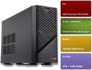 ABS AI Workstation - 144GB Aggregate VRAM (2x 72GB RTX PRO 5000 Blackwell), AMD Ryzen Threadripper PRO 9975WX, 128GB ECC DDR5, 2TB+4TB NVMe M.2, 2000W 80+ Gold, Ubuntu (Zaurion ZRP9965WX-RP500072) ABS AI Workstation - 144GB Aggregate VRAM (2x 72GB RTX PRO 5000 Blackwell), AMD Ryzen Threadripper PRO 9975WX, 128GB ECC DDR5, 2TB+4TB NVMe M.2, 2000W 80+ Gold, Ubuntu (Zaurion ZRP9965WX-RP500072)
