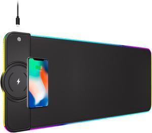 RGB Gaming Mouse Pad with 10W Wireless Charger Pad 10 Light Mode Extended Large Mouse Mat Waterproof Non-Slip Rubber Bottom 800*300*4mm