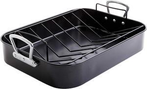 Gibson Home 89134.02 French Roaster 2-Piece Turkey Roaster and V Rack, Black