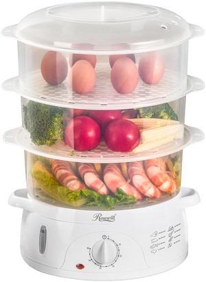 ROSEWILL 4 in 1 Electric Food Steamer, Steamer, Baby food maker, Rice cooker and Sterilizer, 800W turbo steam fast heating, 3 Tier stackable baskets,9.5Qt