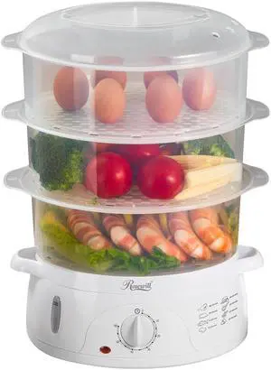 ROSEWILL 4 in 1 Electric Food Steamer, Steamer, Baby food maker, Rice cooker and Sterilizer, 800W turbo steam fast heating, 3 Tier stackable baskets,9.5Qt