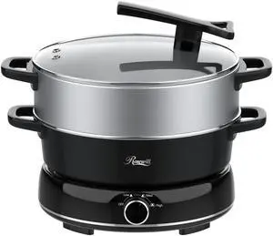 Rosewill 12.7 QT Electric Hot Pot with Multiple Functions, Split Design with 11.8 inch Wider Cooking Pot and SUS Steam Basket, 1600W High Power, Includes Utensils - Black