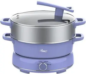 Rosewill 12.7 QT Electric Hot Pot with Multiple Functions, Split Design with 11.8 inch Wider Cooking Pot and SUS Steam Basket, 1600W High Power, Includes Utensils - Iris