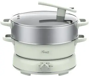 Rosewill 12.7 QT Electric Hot Pot with Multiple Functions, Split Design with 11.8 inch Wider Cooking Pot and SUS Steam Basket, 1600W High Power, Includes Utensils - Light Green