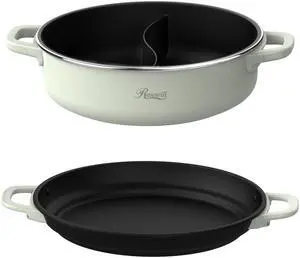 Rosewill 12.7 QT Electric Hot Pot Accessory Kit, Includes Dual-Sided Hot Pot and Shallow Fry Pan, with easy-to-carry Handle and Non-stick Coating – Light Green