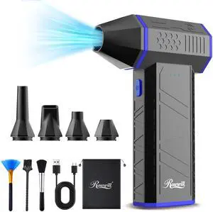 Rosewill Electric Air Duster-110,000 RPM Super Power Cordless Compressed Air Duster, 3-Gear Adjustable Mini Blower with Fast Charging, Dust Blower for Computer, Keyboard, Pet, House, Outdoor and Car