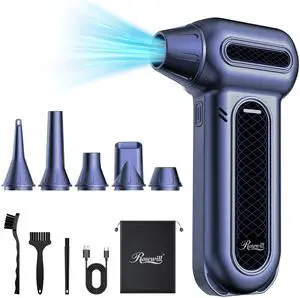 Rosewill Electric Air Duster - 130,000 RPM Super Power Cordless Compressed with Turbo Mode, 4-Gear Adjustable Mini Blower with Fast Charging, Inflation and Suction, Dust Blower for Computer, Keyboard