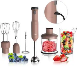 Rosewill 6-in-1 Multi-Speed Cordless Rechargeable Immersion Hand Blender,  Heavy Duty Motor - Stick Blender, Beaker, Whisk, Chopper, Dual Beater, Milk Frother - For Smoothies, Baby Food, Soup - Mocha