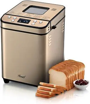 Rosewill 25-in-1 Automatic Bread Maker Machine with 3 Loaf Size up to 2LB, 700W High Power Dual Heater Bread Maker with BPA-free Nonstick Coating Pan, Max 15 Hours Delay Timer, Low Noise - Honey Rosewill 25-in-1 Automatic Bread Maker Machine with 3 Loaf Size up to 2LB, 700W High Power Dual Heater Bread Maker with BPA-free Nonstick Coating Pan, Max 15 Hours Delay Timer, Low Noise - Honey
