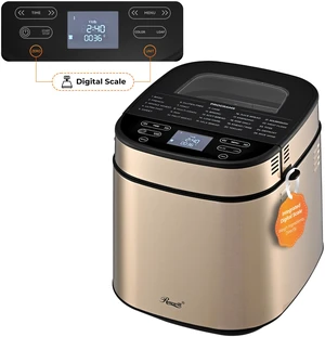 Rosewill 25-in-1 Automatic Bread Maker with Built-in Digital Scale, 3 Loaf Size up to 2.5LB, Beginner-Friendly with 700W High Power Dual Heater Baking System, BPA-Free Nonstick Coating Pan - Honey Rosewill 25-in-1 Automatic Bread Maker with Built-in Digital Scale, 3 Loaf Size up to 2.5LB, Beginner-Friendly with 700W High Power Dual Heater Baking System, BPA-Free Nonstick Coating Pan - Honey