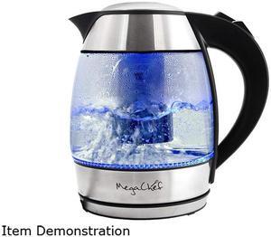 MegaChef MGKTL-1751 1.8Lt. Glass Body and Stainless Steel Electric Tea Kettle with Tea Infuser