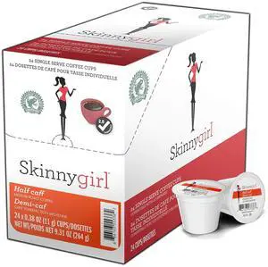 Skinnygirl Half Caff Coffee Pods for Keurig K Cups Brewers, Reduced Caffeine Medium Roast Coffee in Single Serve Cups, 24 Count Skinnygirl Half Caff Coffee Pods for Keurig K Cups Brewers, Reduced Caffeine Medium Roast Coffee in Single Serve Cups, 24 Count