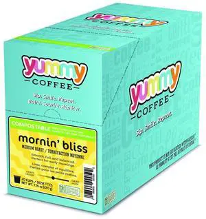 Yummy Coffee Mornin' Bliss Medium Roast Coffee, Compostable Single Serve Coffee Pods Compatible with Keurig K-Cup Brewers, 20 Count