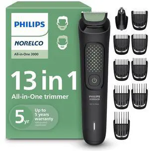 Philips Norelco All-in-One 3000 Series 13 in 1 Trimmer, Beard Styler & Men's Hair Clipper, 9 Length Settings & Self-sharpening Skin-friendly Blades, MG3919/50