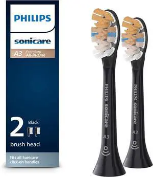 Philips Sonicare HX9092/95 Premium All-in-One (A3) Replacement Toothbrush Heads, Smart Recognition, Black 2-pk