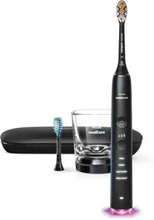 Philips Sonicare DiamondClean Smart 9300 Electric Toothbrush, Sonic Toothbrush with App, Pressure Sensor, Brush Head Detection, 4 Brushing Modes and 3 Intensity Levels, Black, Model HX9903/15