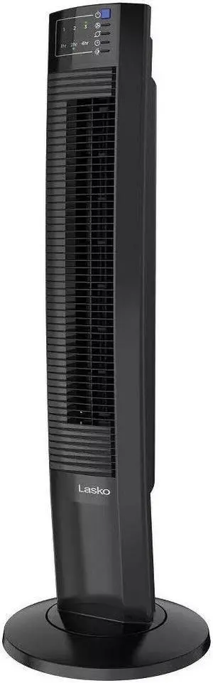 LASKO Wind Tower 36" Oscillating Black Tower Fan with Timer, Nighttime Mode and Remote Control