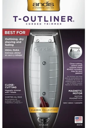 Andis 04780 Professional T-Outliner Beard & Hair Trimmer for Men with Carbon Steel T-Blade, Bump Free Technology – Corded Electric Beard Trimmer, GTO, Grey Andis 04780 Professional T-Outliner Beard & Hair Trimmer for Men with Carbon Steel T-Blade, Bump Free Technology – Corded Electric Beard Trimmer, GTO, Grey
