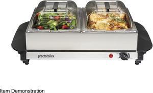 Proctor Silex 34320 Double Buffet Server / Warming Tray, 2 Removable Pans, Domed Lids, Stainless Steel