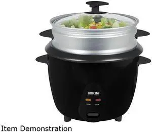 Better Chef IM-406ST Black 5 Cup Rice Cooker with Food Steamer Attachment