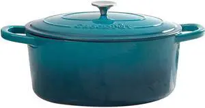 Crock Pot Artisan 5-Qt Round Dutch Oven - Teal Ombre - Enamel - Brushed SS Hollow Knob