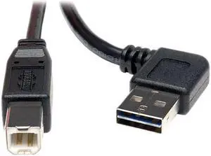Tripp Lite Universal Reversible USB 2.0 Right Angle A-Male to B-Male Device Cable - 3ft