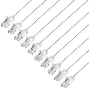 Intellinet Cat6 U/UTP Slim Network Patch Cable, 7 ft., White, 10-Pack, 10G, 250 MHz, 100% Copper, 30 AWG, RJ45, Stranded, Snag-free, Gold-plated Contacts Intellinet Cat6 U/UTP Slim Network Patch Cable, 7 ft., White, 10-Pack, 10G, 250 MHz, 100% Copper, 30 AWG, RJ45, Stranded, Snag-free, Gold-plated Contacts