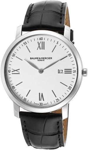 Baume & Mercier Men's Classima White Dial Black Genuine Leather