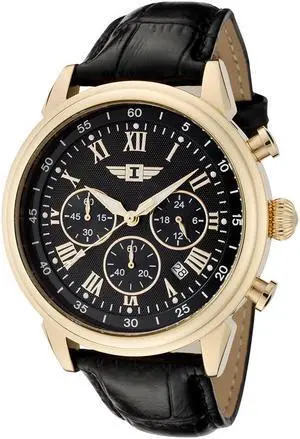 Men's Chronograph Black Textured Dial Black Leather