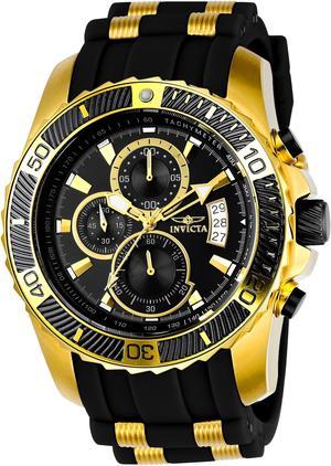 Invicta 22430 Men's Pro Diver Chronograph Black Silicone & Pu Black Dial 18K Gp Ss Watch