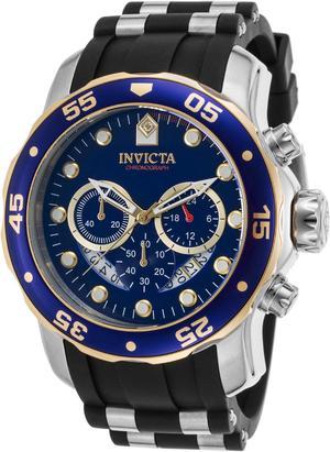 Invicta 22971 Men's Pro Diver Chronograph Black Silicone Blue Dial Two-Tone Bezel Watch