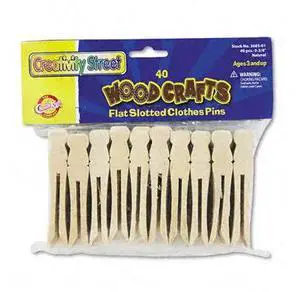 Chenille Kraft 368501 Flat Wood Slotted Clothespins  3-3/4 Length  40 Toothpicks per Pack