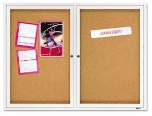 Quartet Enclosed Bulletin Board Natural Cork/Fiberboard 48 x 36 Silver Aluminum Frame 2364