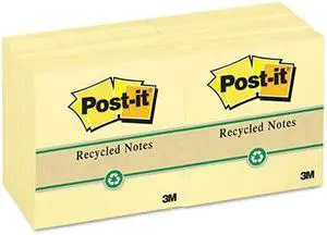 Post-It Greener Notes Note,Post-It,3x3,12/Pk,Yw 654RPYW