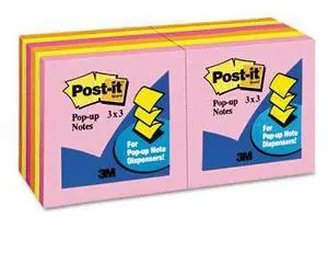 3M R33012AN Pop-Up Refills  3 x 3  Five Neon Colors  12 100-Sheets  Pads Pack