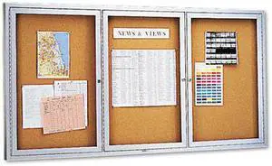 Quartet Enclosed Bulletin Board Natural Cork/Fiberboard 72 x 36 Silver Aluminum Frame 2366