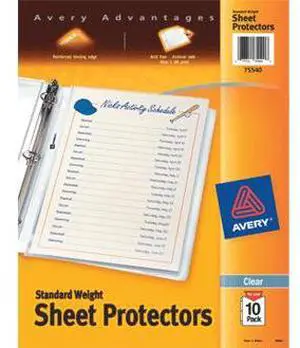 Avery 75540 Standard Weight Sheet Protector Letter 8.50" x 11" - Rectangular - Polypropylene - 10 / Pack - Clear